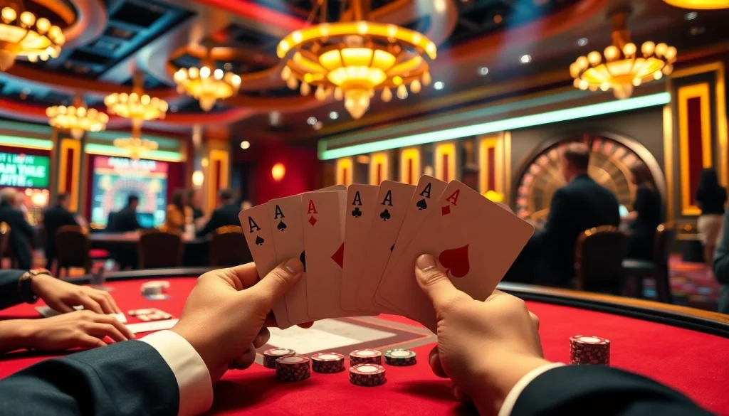 Experience the excitement of 88AA winning moments at a vibrant casino with poker tables and roulette wheels.