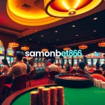 Experience the excitement of samsonbet86 at a bustling casino, showcasing lively slot machines and engaged players.