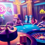 Casino scene showcasing a high-stakes poker game and roulette wheel, embodying the thrilling experience of 13win betting platform.