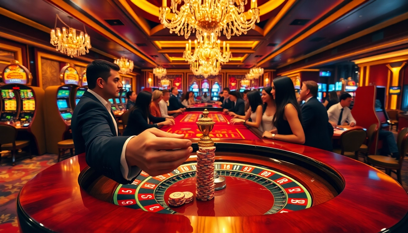 Players are excitedly betting on roulette at a luxurious casino featuring the keyword 88AA prominently on chips.
