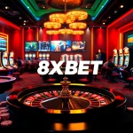Thrilling online casino scene showcasing 8XBET in action as players engage with roulette and poker tables.