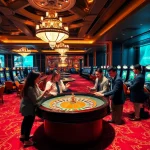 Xocdia88 players enjoying a thrilling Baccarat game amidst an upscale casino atmosphere, showcasing excitement and luxury.