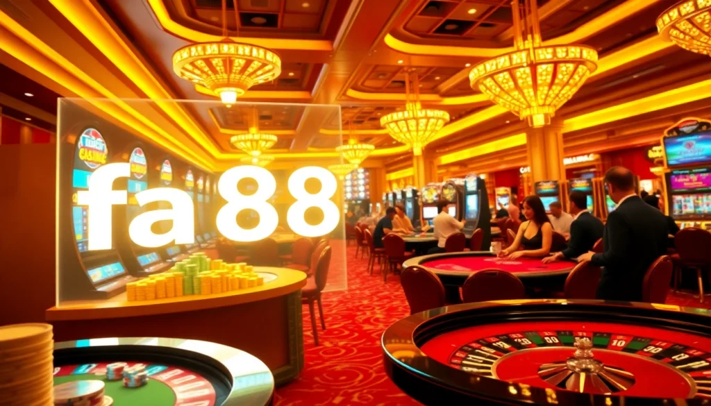 Experience the excitement of a casino with fa88, featuring vibrant slot machines and engaging poker tables.