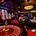 Experience the thrilling environment of neu88's casino, with vibrant roulette tables, glowing slot machines, and engaging poker games.