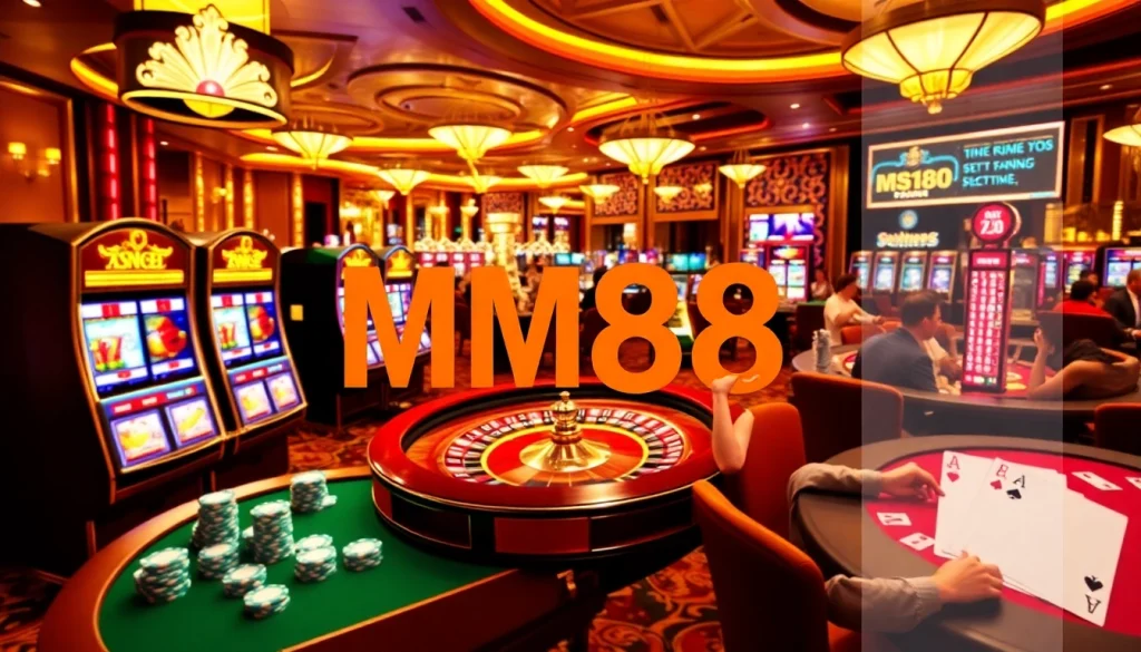 Experience the thrill of MM88 casino gaming with vibrant tables, slot machines, and enthusiastic players in action.