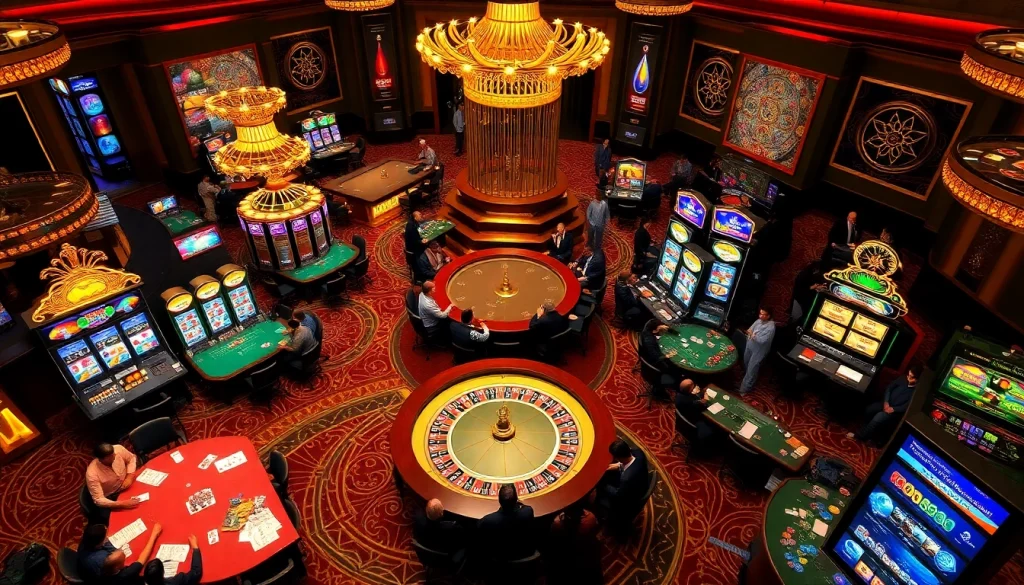 Experience excitement like at nhà cái uu88 with a lively casino scene featuring roulette, slot machines, and engaged players.