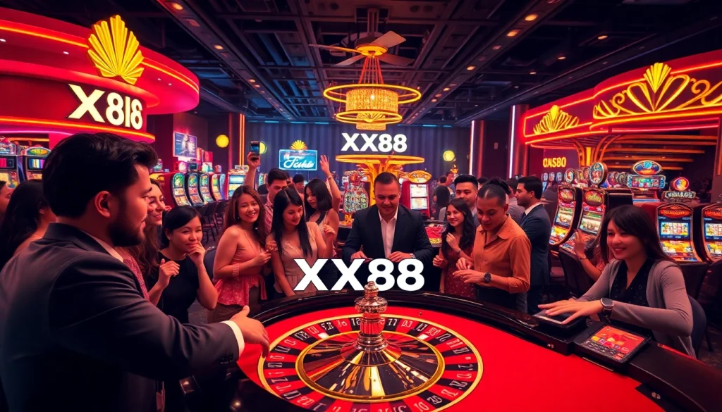XX88 players enjoying an exciting roulette game in a vibrant casino atmosphere.
