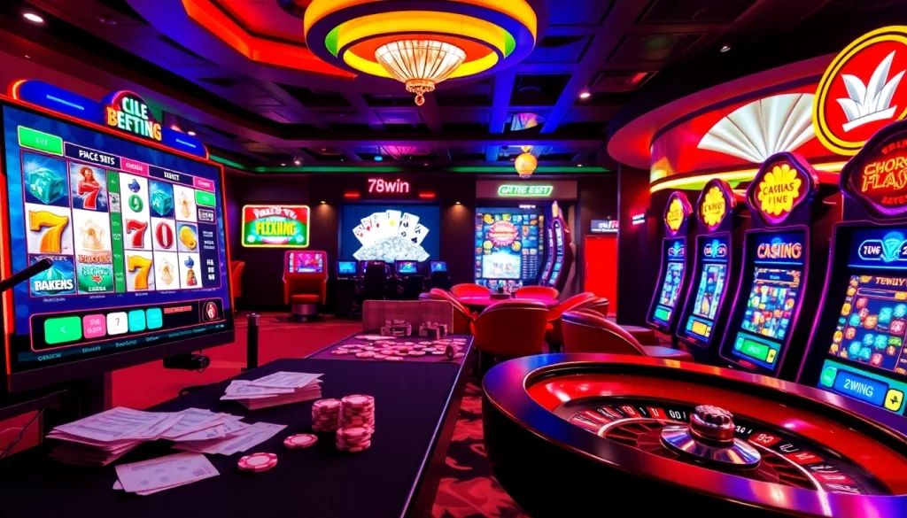 Explore a thrilling online gambling experience with 78win, showcasing engaging casino games and vibrant visuals.