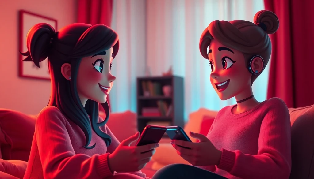 Engaging porn AI chat between animated characters in a cozy digital setting.