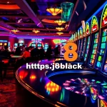 Gambling excitement at a vibrant casino with https://go8.black/ slot machines and poker tables.