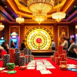 Experience the thrill of winning at Nhà cái OK8386 with colorful poker chips and dynamic casino tables.